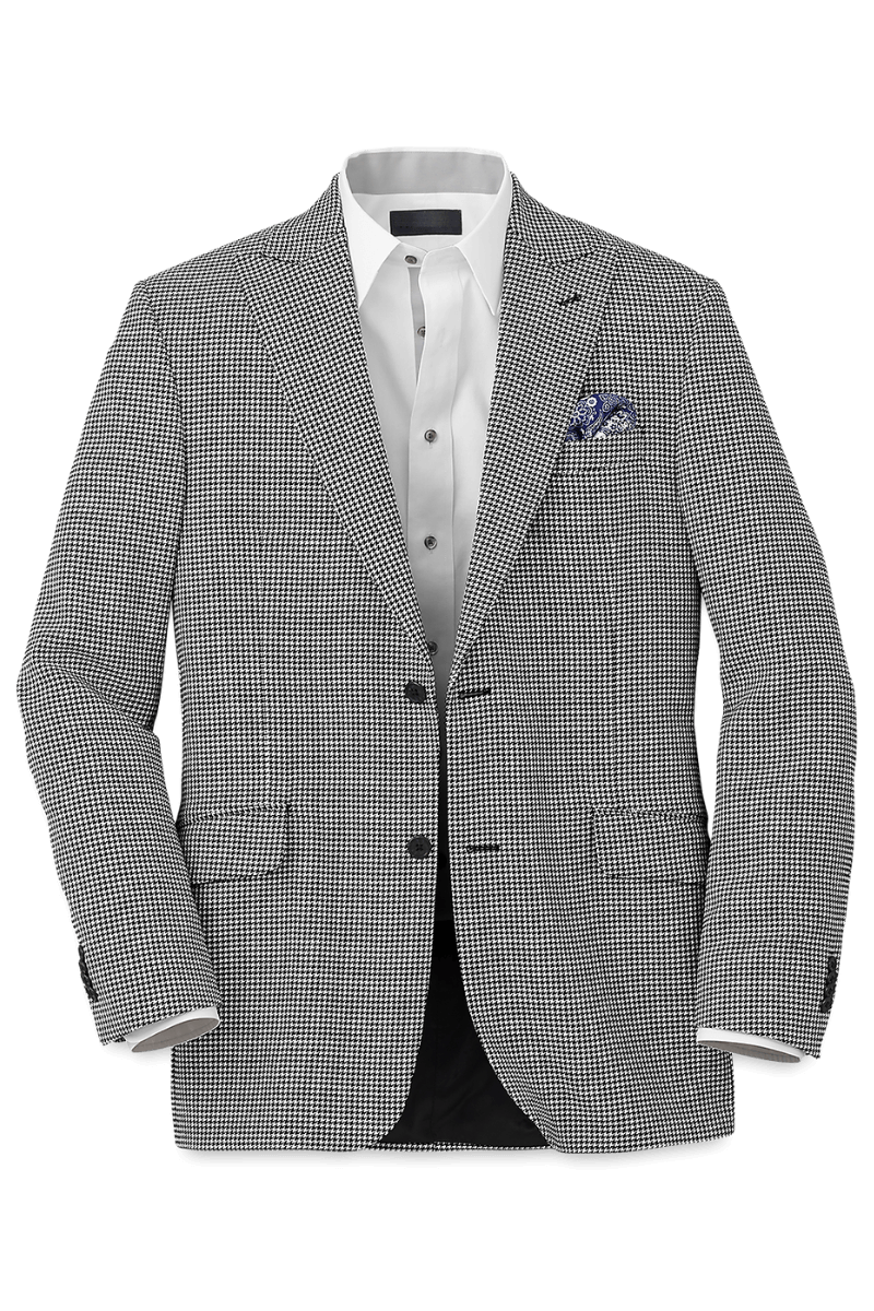 Black & White Houndstooth Wool Single Breasted Peak Lapel Jacket