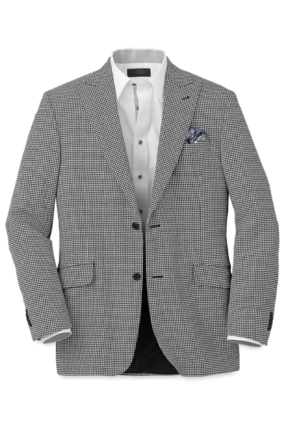 Black & White Houndstooth Wool Single Breasted Peak Lapel Jacket