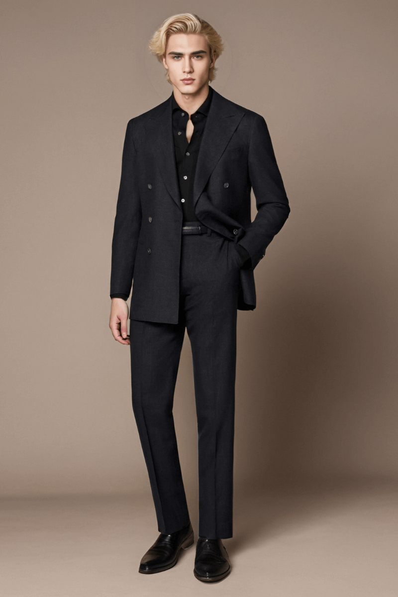 Black Wool Double Breasted 2-Piece Suit