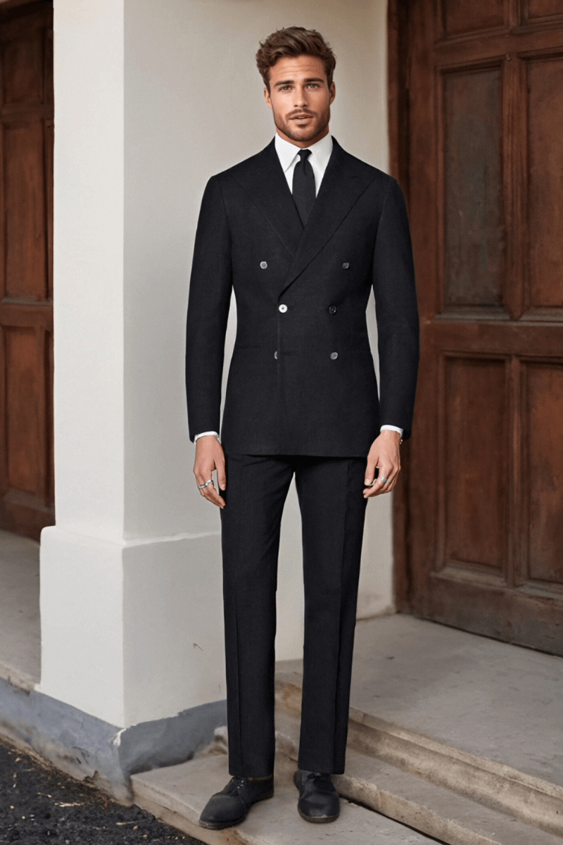 Black Wool Double Breasted 2-Piece Suit