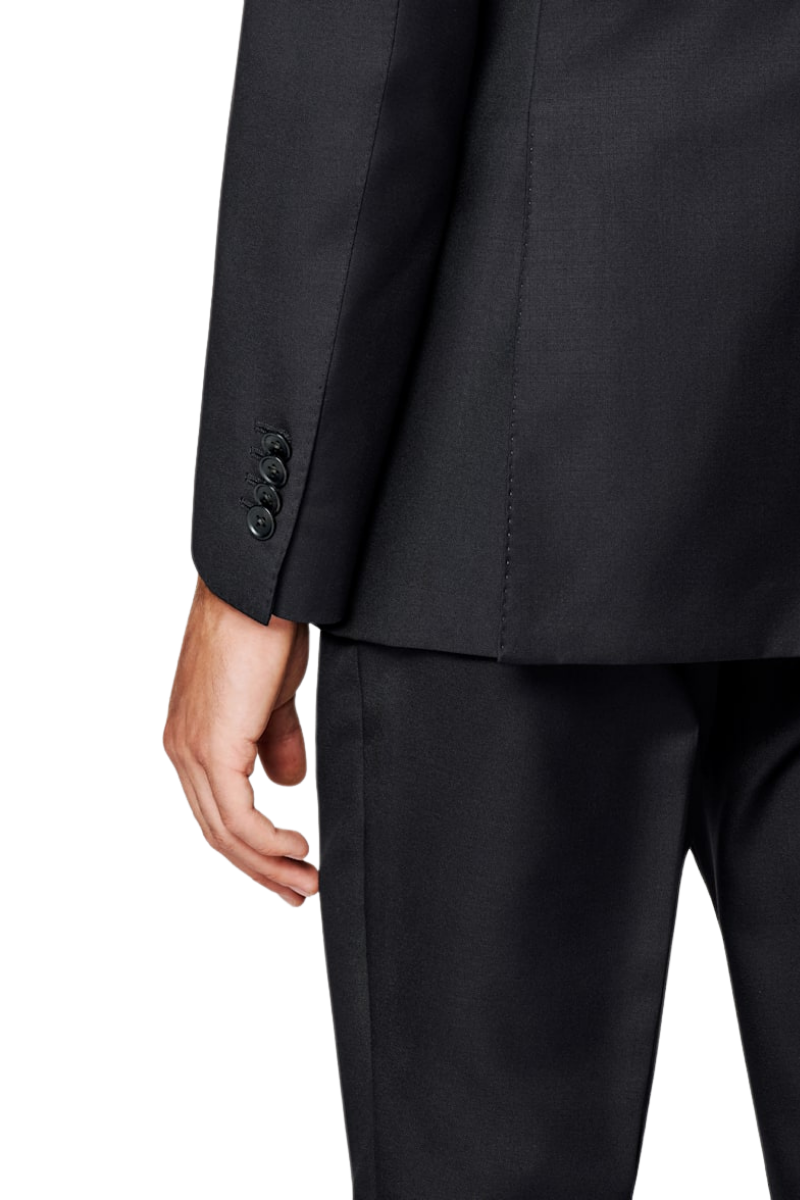 Black Wool Peak Lapel Single Breasted 3-Piece Suit