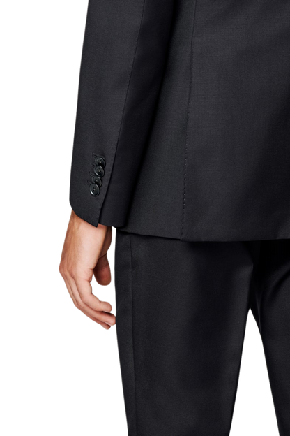 Black Wool Peak Lapel Single Breasted 3-Piece Suit