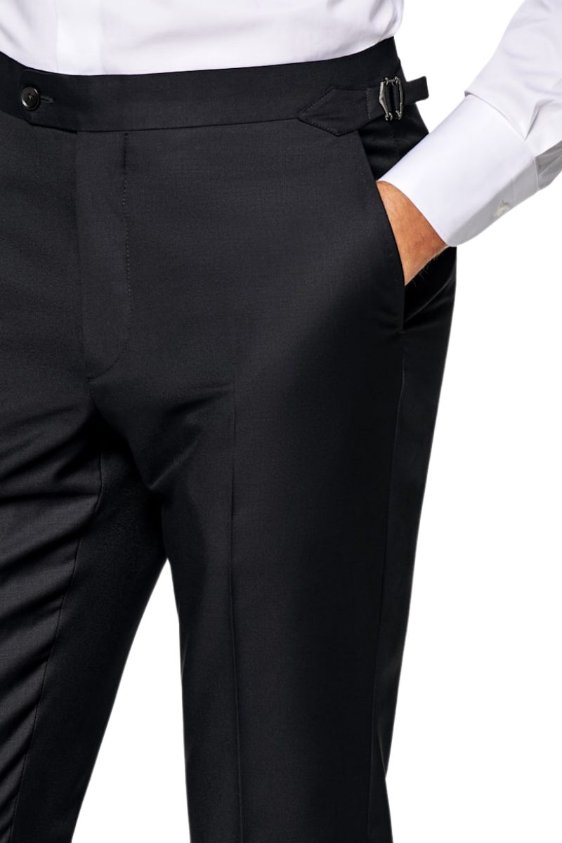 Black Wool Peak Lapel Single Breasted 3-Piece Suit