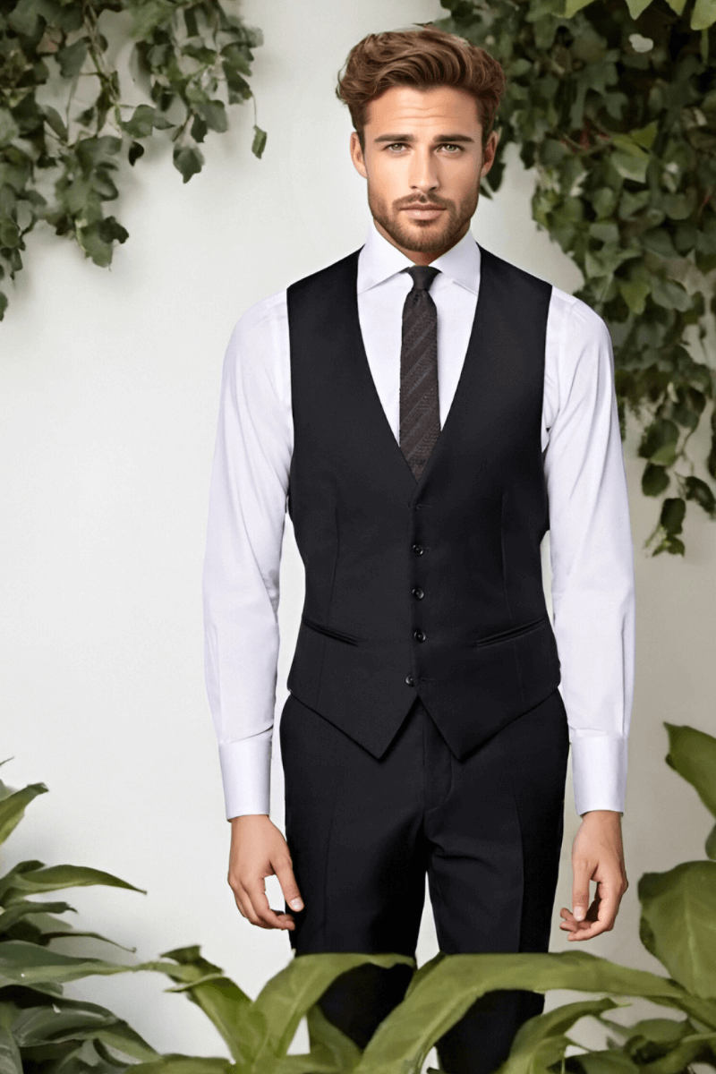 Black Wool Peak Lapel Single Breasted 3-Piece Suit