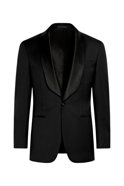 Black Wool Satin Shawl Lapel Single Breasted Jacket