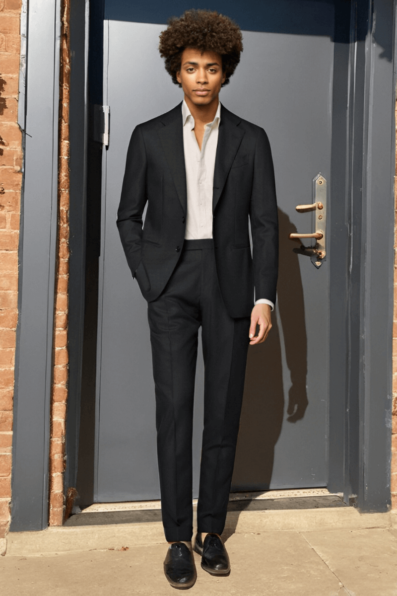 Black Wool Single Breasted 2-Piece Suit