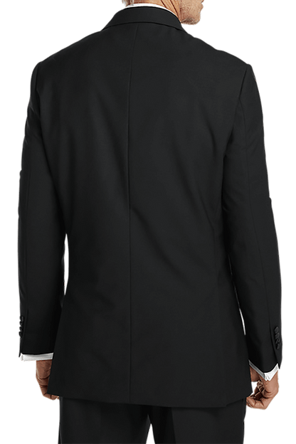 Black Wool Stretch Single Breasted Peak Lapel Suit