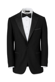 Black Wool Stretch Single Breasted Peak Lapel Suit