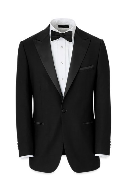 Black Wool Stretch Single Breasted Peak Lapel Suit