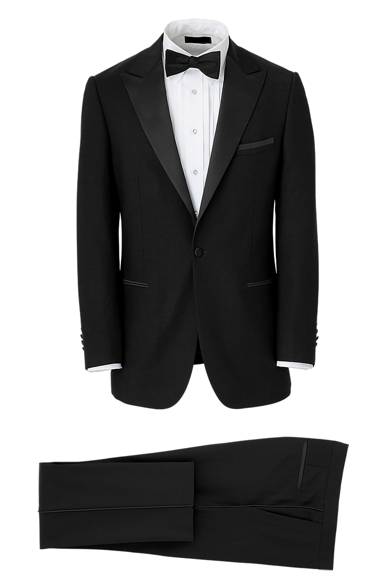 Black Wool Stretch Single Breasted Peak Lapel Suit