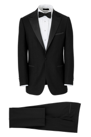 Black Wool Stretch Single Breasted Peak Lapel Suit