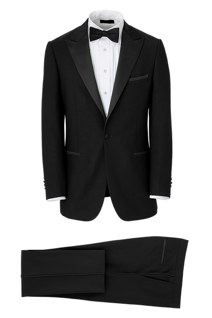 Black Wool Stretch Single Breasted Peak Lapel Suit