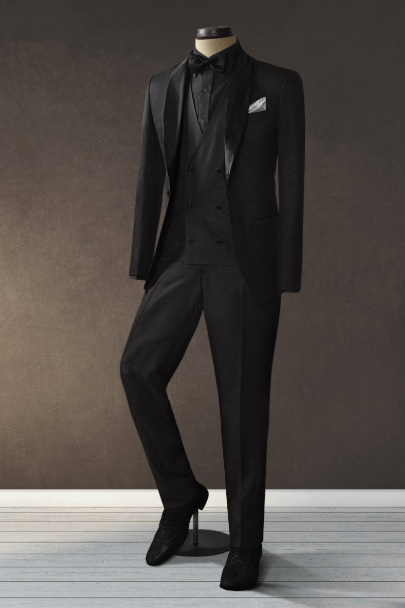 Black Wool Tuxedo 3-Piece Suit