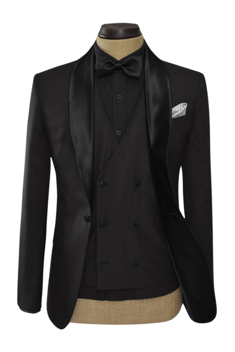 Black Wool Tuxedo 3-Piece Suit