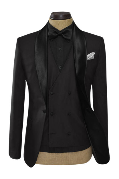 Black Wool Tuxedo 3-Piece Suit