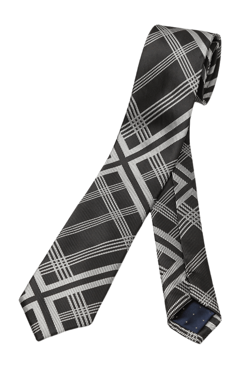 Black & White Italian Plaid Stripe Tie