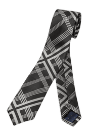 Black & White Italian Plaid Stripe Tie