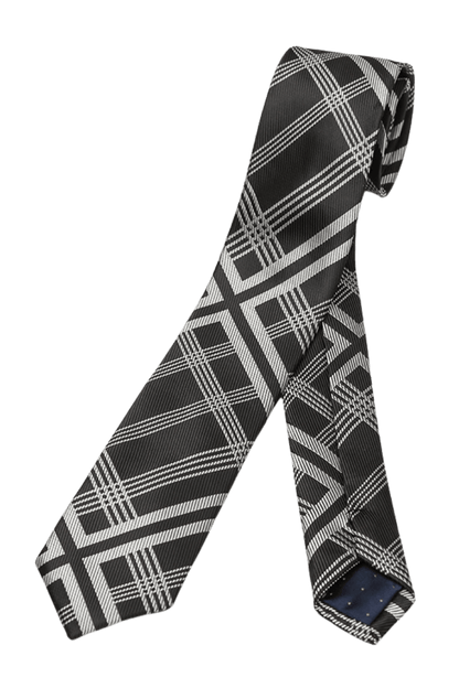 Black & White Italian Plaid Stripe Tie