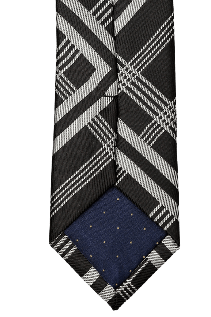 Black & White Italian Plaid Stripe Tie