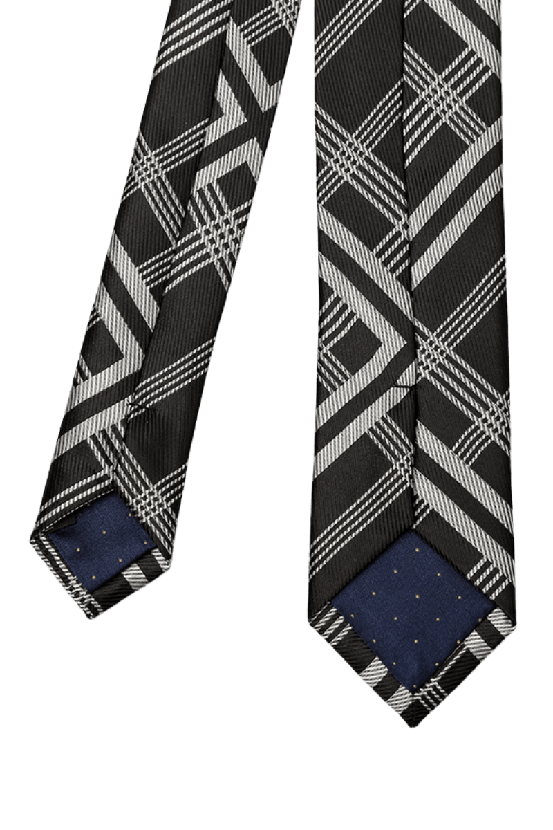 Black & White Italian Plaid Stripe Tie