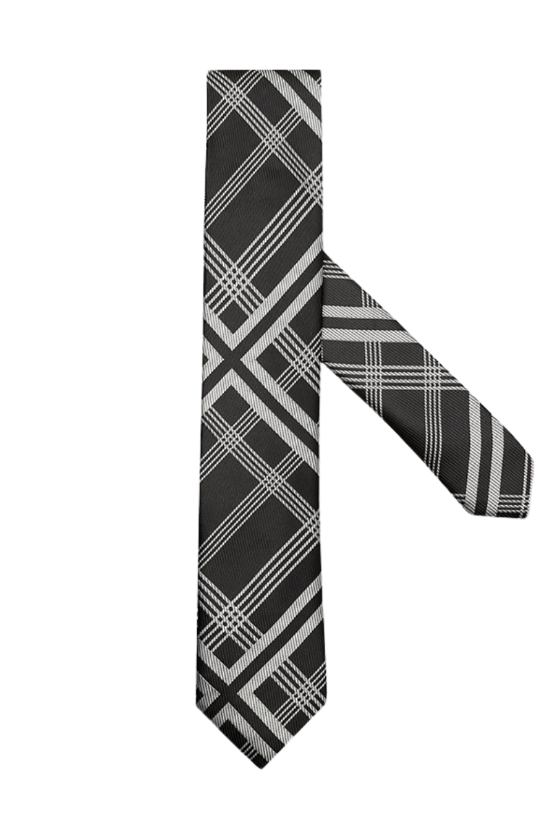 Black & White Italian Plaid Stripe Tie