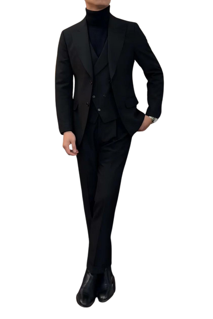 Traje de boda de tres piezas color negro de Milán