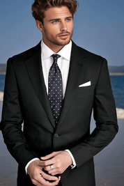 Black Regular fit 2-Piece 1 Button Suit