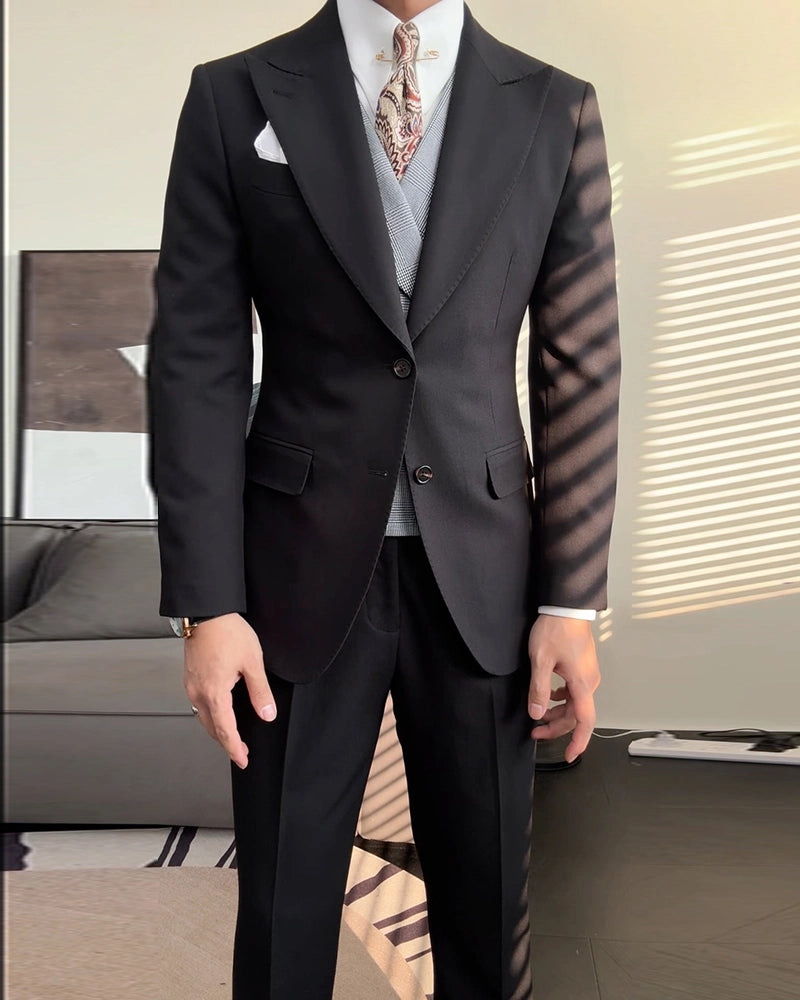 Black Slim Fit 2 Piece 2 Button Suit