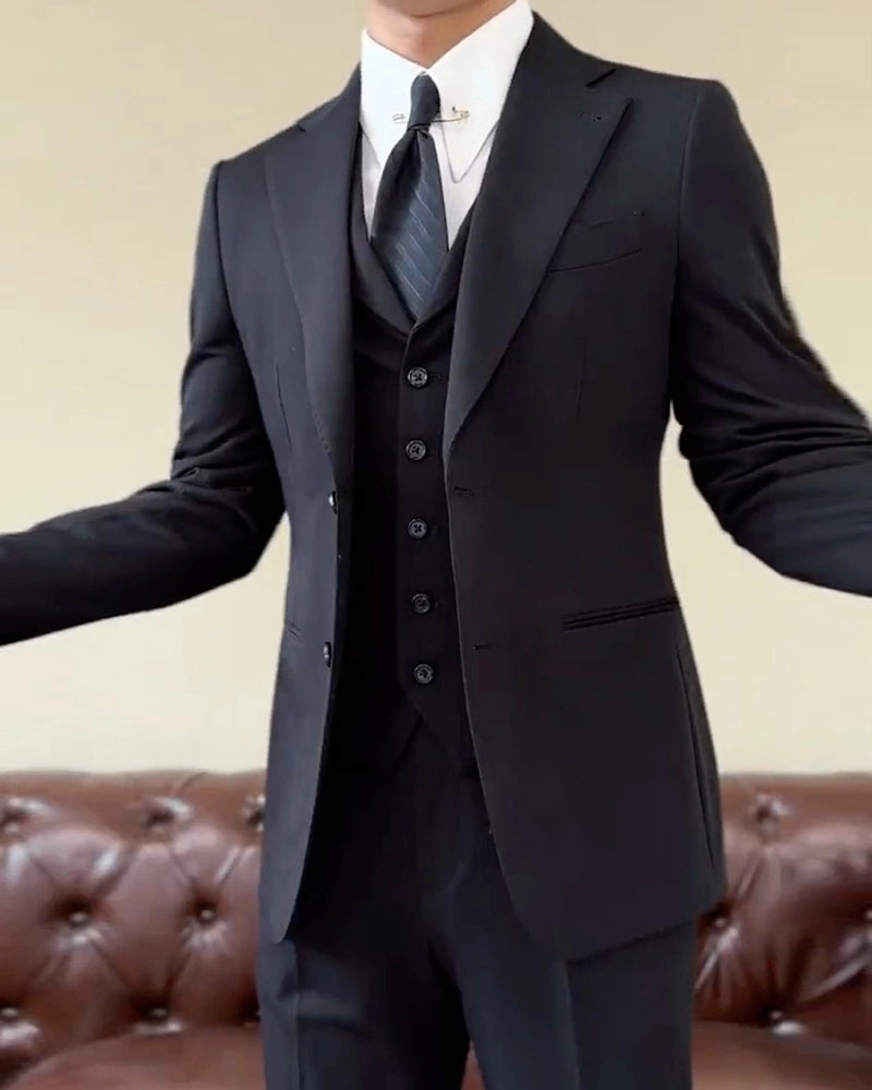 Black Slim Fit 3 Piece 2 Button Suit