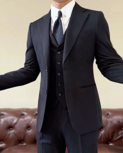 Black Slim Fit 3 Piece 2 Button Suit