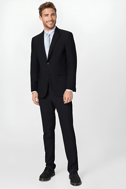 Schwarzer, schmal geschnittener, 2-teiliger Nadelstreifenanzug mit 2 Knöpfen