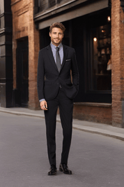 Black Slim Fit Pinstripe 2 Piece 2 Button Suit