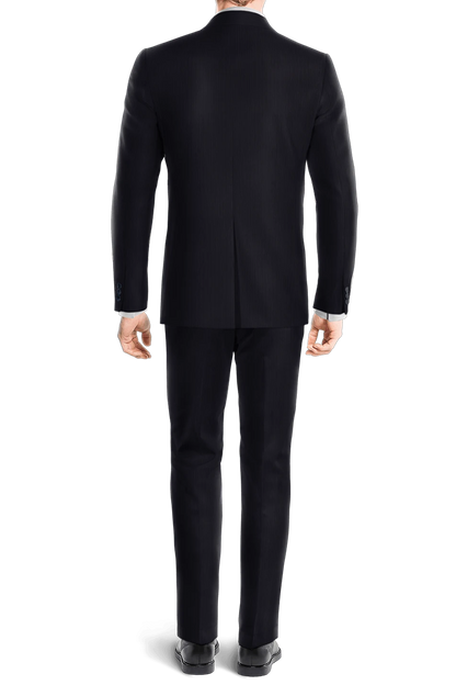 Schwarzer, schmal geschnittener, 2-teiliger Nadelstreifenanzug mit 2 Knöpfen