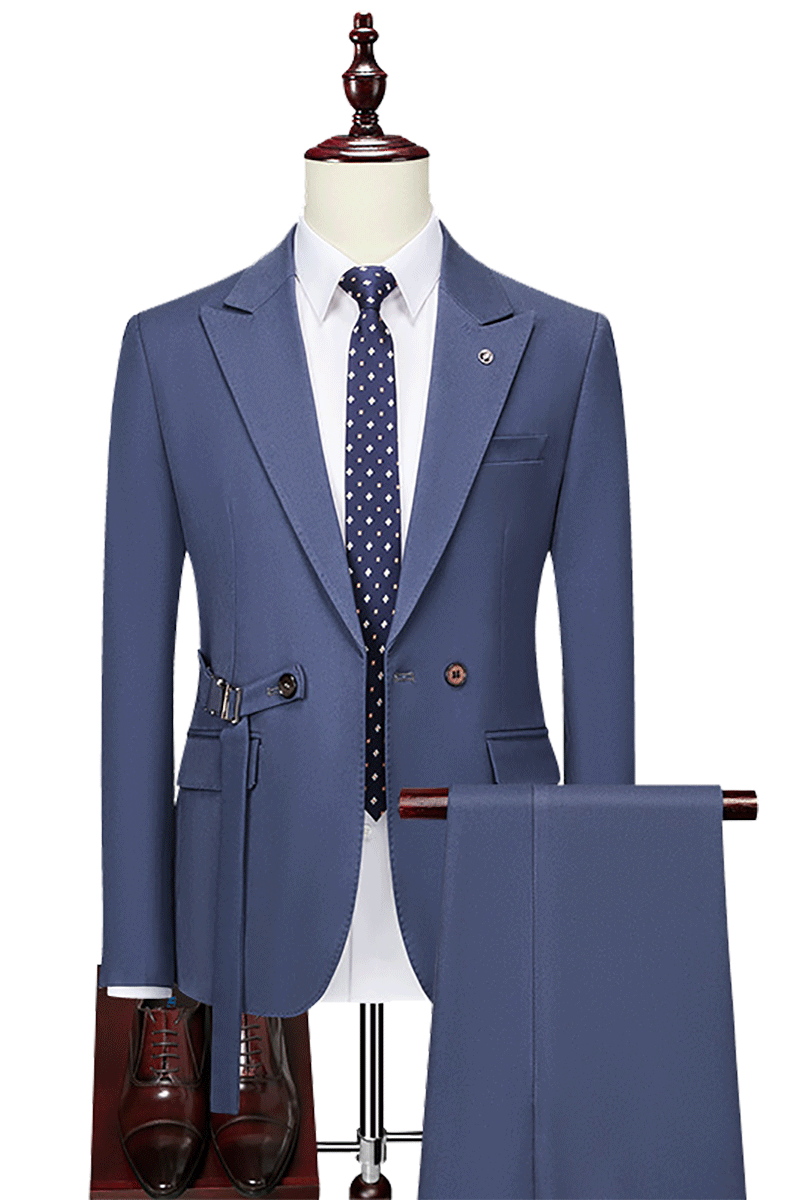 Blue 2-Button Flexible Waistband Modern Fit Suit