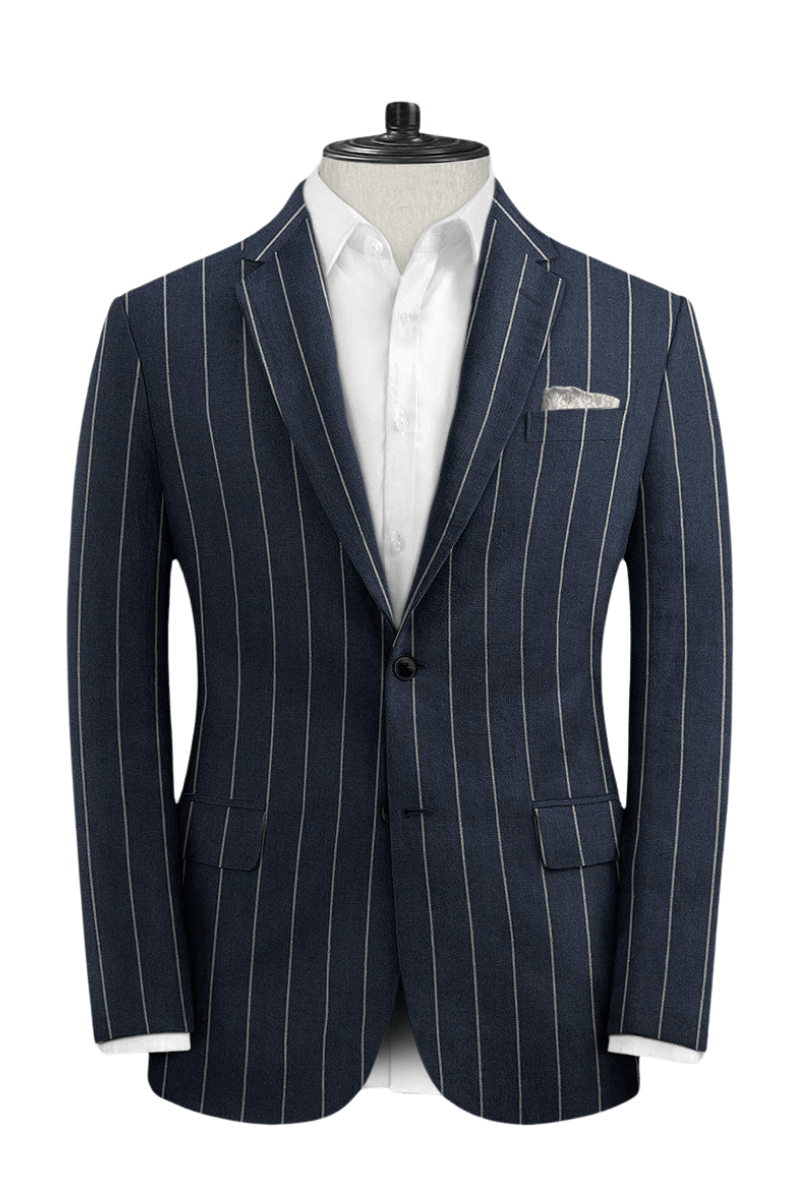 Blue 2-Button Stripe Linen Suit