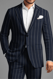 Blue 2-Button Stripe Linen Suit