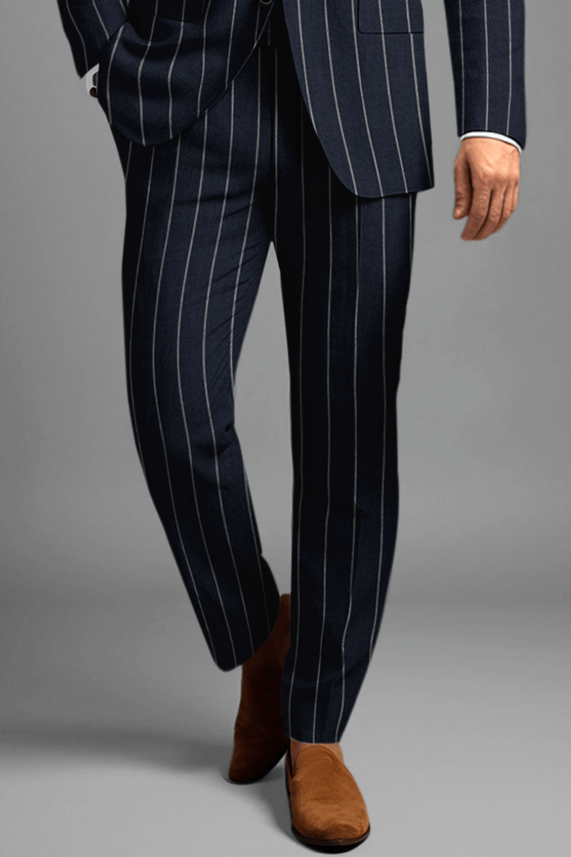 Blue 2-Button Stripe Linen Suit