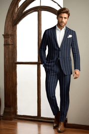 Blue 2-Button Stripe Linen Suit