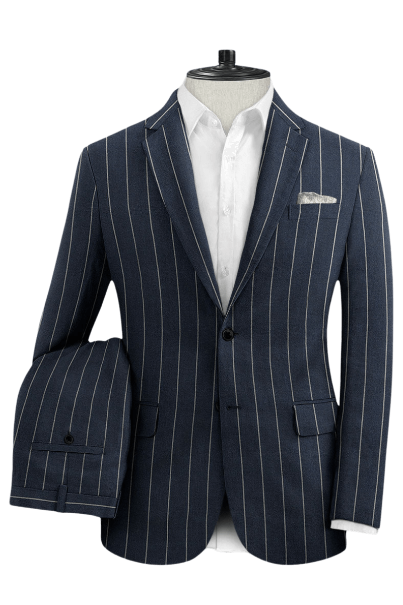 Blue 2-Button Stripe Linen Suit