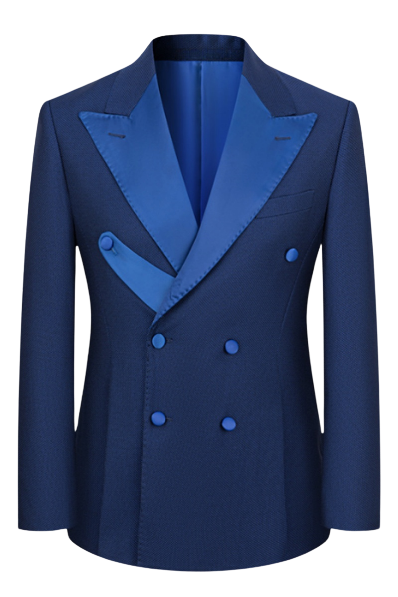 Blue 2-Piece Double Breasted Peaked Lapel Suit