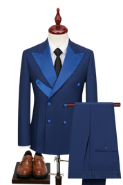 Blue 2-Piece Double Breasted Peaked Lapel Suit