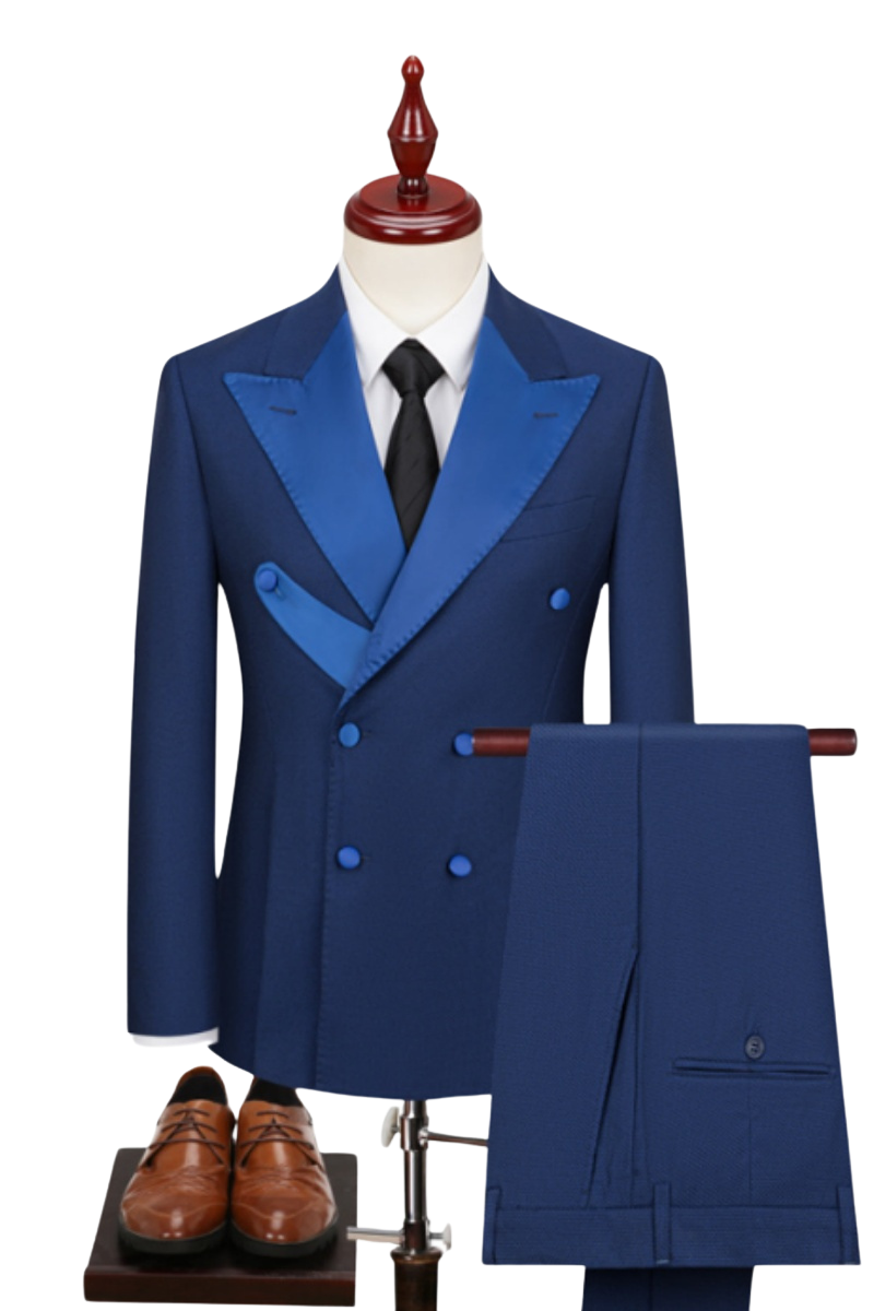 Blue 2-Piece Double Breasted Peaked Lapel Suit