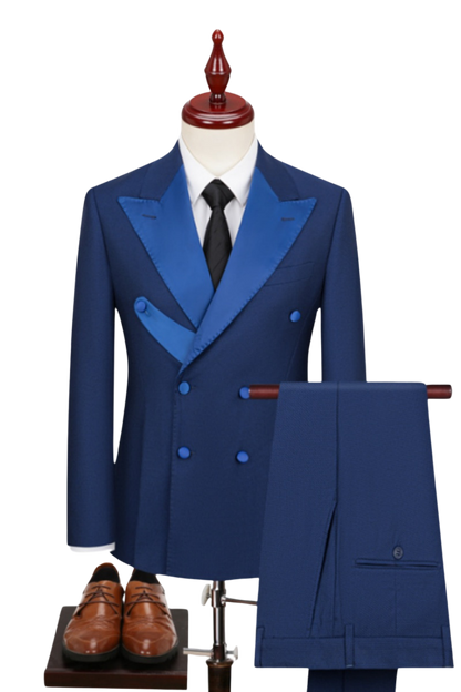 Blue 2-Piece Double Breasted Peaked Lapel Suit