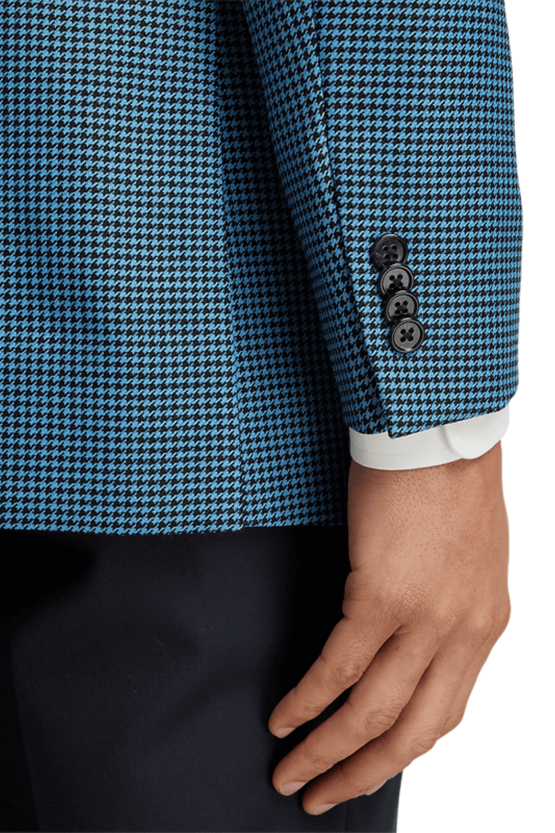 Blue & Black Houndstooth Wool Single Breasted Peak Lapel Jacket