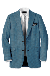 Blue & Black Houndstooth Wool Single Breasted Peak Lapel Jacket