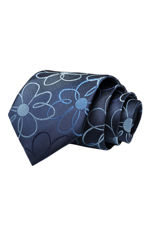 Blaue Krawatte mit britischem Retro-Blumenmuster 