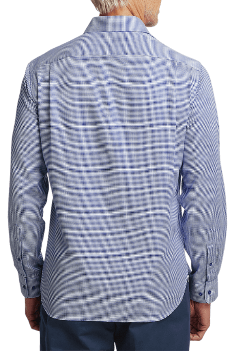 Blue Cotton Houndstooth Casual Shirt