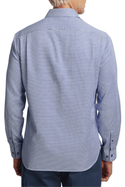 Blue Cotton Houndstooth Casual Shirt