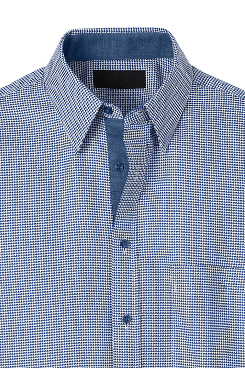 Blue Cotton Houndstooth Casual Shirt