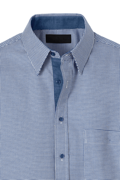 Blue Cotton Houndstooth Casual Shirt